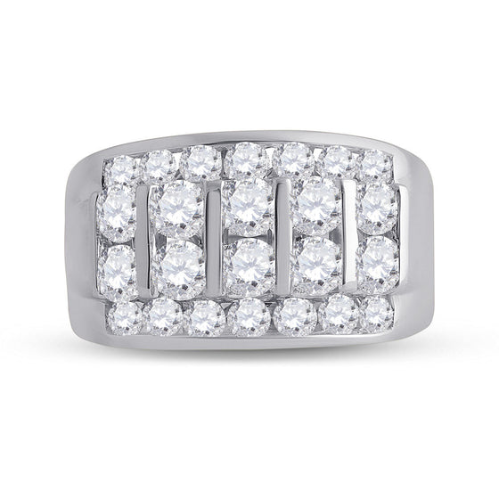 14k White Gold Mens Round Diamond Channel-Set Band Ring 3 Cttw