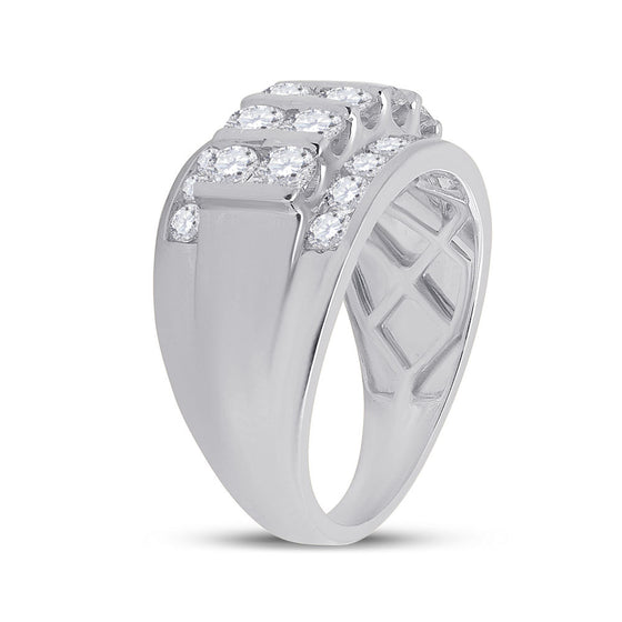 14k White Gold Mens Round Diamond Channel-Set Band Ring 3 Cttw