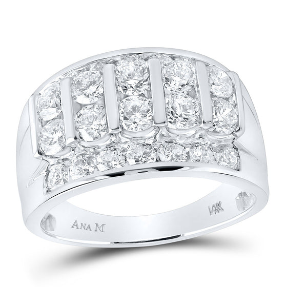 14k White Gold Mens Round Diamond Channel-Set Band Ring 3 Cttw