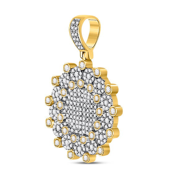 10k Yellow Gold Mens Round Diamond Circle Charm Pendant 1 Cttw