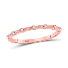  10k Rose Gold Womens Round Diamond Milgrain Stackable Band Ring 1/20 Cttw