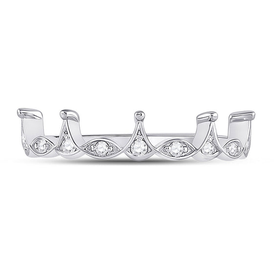 10k White Gold Womens Round Diamond Crown Stackable Band Ring 1/5 Cttw