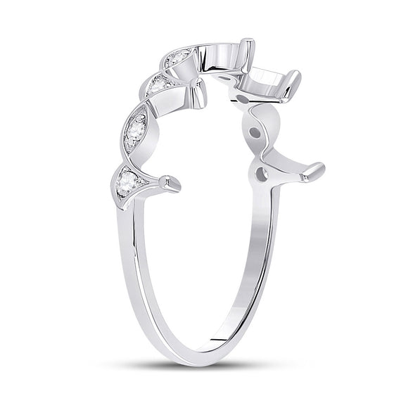 10k White Gold Womens Round Diamond Crown Stackable Band Ring 1/5 Cttw