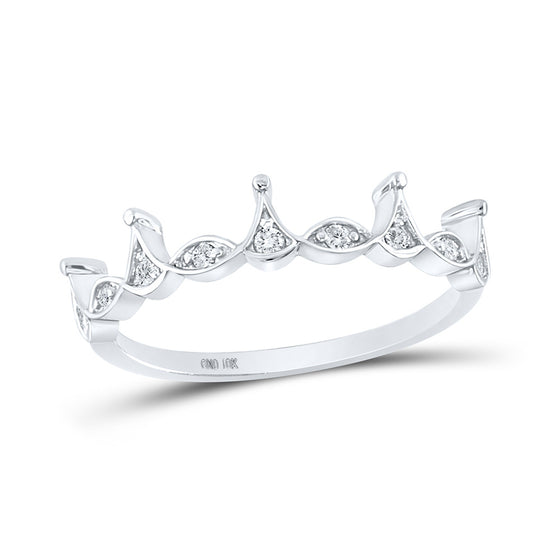 10k White Gold Womens Round Diamond Crown Stackable Band Ring 1/5 Cttw
