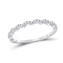  10k White Gold Womens Round Diamond Scalloped Stackable Band Ring 1/8 Cttw