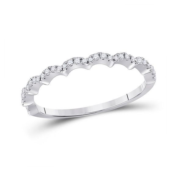 10k White Gold Womens Round Diamond Scalloped Stackable Band Ring 1/8 Cttw