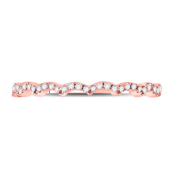10k Rose Gold Womens Round Diamond Scalloped Stackable Band Ring 1/8 Cttw