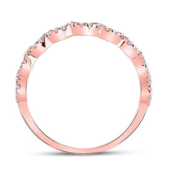 10k Rose Gold Womens Round Diamond Scalloped Stackable Band Ring 1/8 Cttw