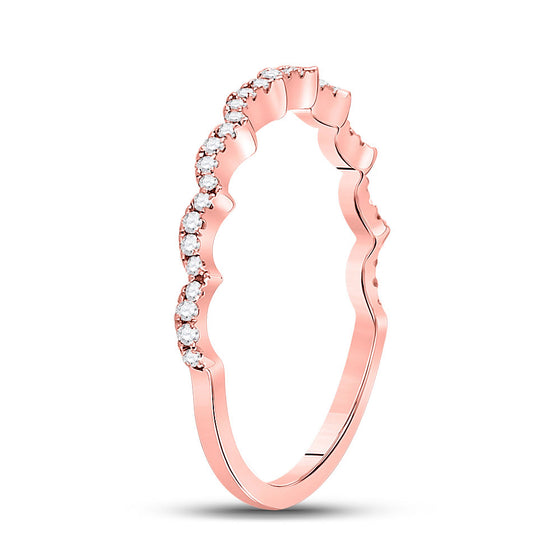 10k Rose Gold Womens Round Diamond Scalloped Stackable Band Ring 1/8 Cttw