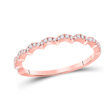  10k Rose Gold Womens Round Diamond Scalloped Stackable Band Ring 1/8 Cttw
