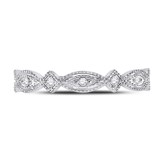 10k White Gold Womens Round Diamond Stackable Band Ring 1/8 Cttw