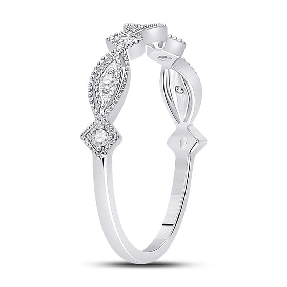 10k White Gold Womens Round Diamond Stackable Band Ring 1/8 Cttw