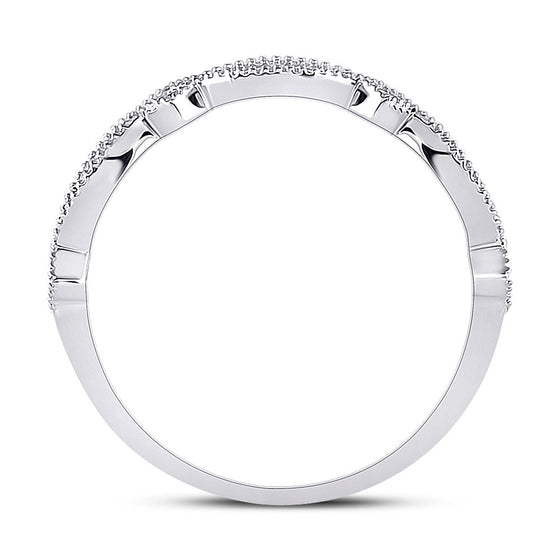 10k White Gold Womens Round Diamond Stackable Band Ring 1/8 Cttw
