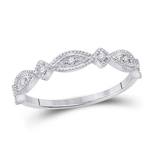  10k White Gold Womens Round Diamond Stackable Band Ring 1/8 Cttw