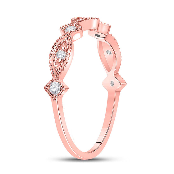 10k Rose Gold Womens Round Diamond Stackable Band Ring 1/8 Cttw