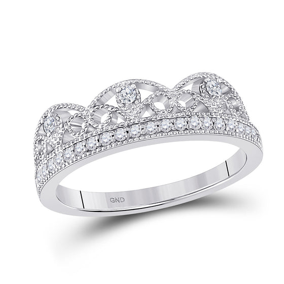 10k White Gold Womens Round Diamond Band Ring 1/5 Cttw