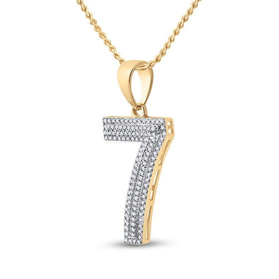 10k Yellow Gold Mens Round Diamond Number 7 Charm Pendant 3/8 Cttw