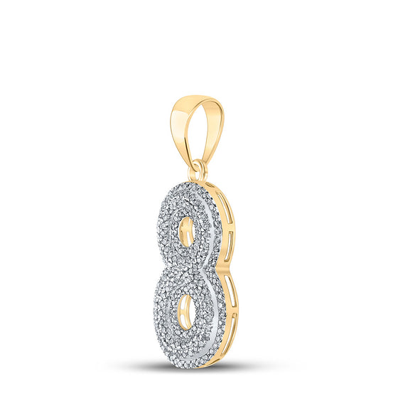 10k Yellow Gold Mens Round Diamond Number 8 Charm Pendant 1/2 Cttw