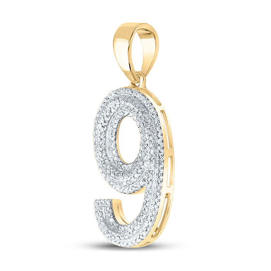 10k Yellow Gold Mens Round Diamond Number 9 Charm Pendant 5/8 Cttw