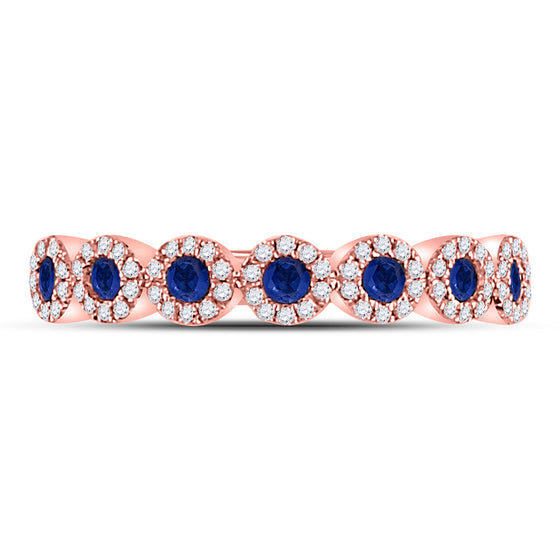 10k Rose Gold Womens Round Blue Sapphire Stackable Band Ring 1/2 Cttw