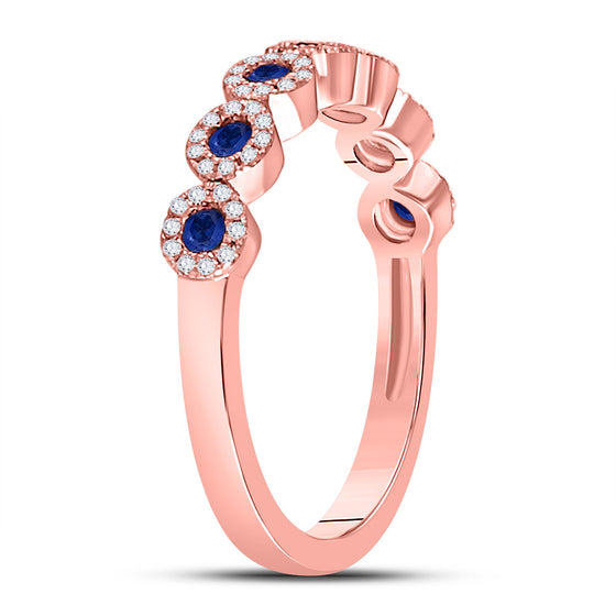 10k Rose Gold Womens Round Blue Sapphire Stackable Band Ring 1/2 Cttw