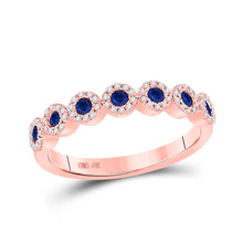  10k Rose Gold Womens Round Blue Sapphire Stackable Band Ring 1/2 Cttw