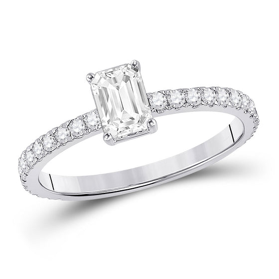 14k White Gold Emerald Diamond Solitaire Bridal Wedding Engagement Ring 1 Cttw