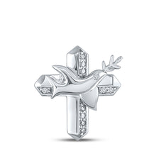  10k White Gold Womens Round Diamond Dove Cross Pendant 1/20 Cttw