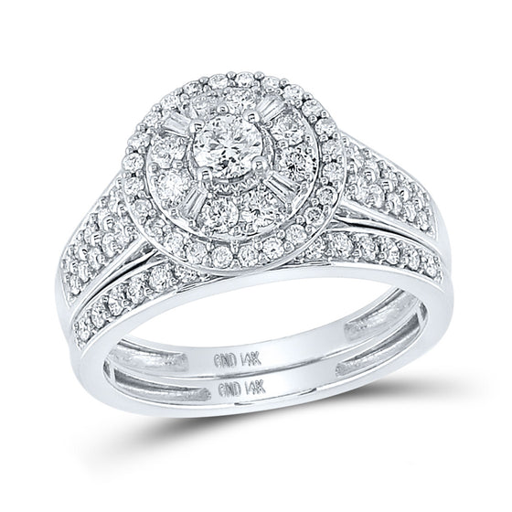 14k White Gold Round Diamond Bridal Wedding Ring Band Set 1 Cttw