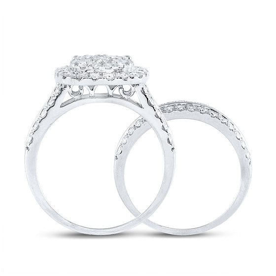 14k White Gold Round Diamond Bridal Wedding Ring Band Set 2 Cttw