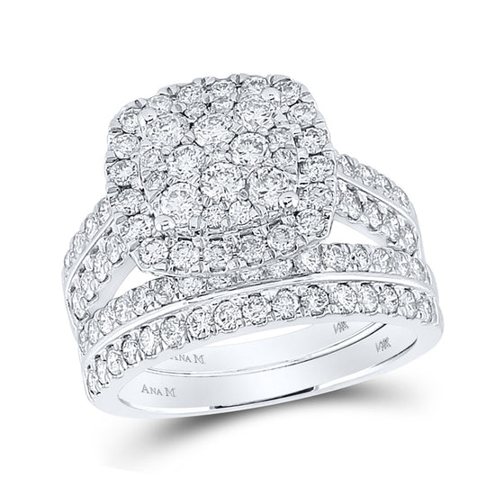14k White Gold Round Diamond Bridal Wedding Ring Band Set 2 Cttw