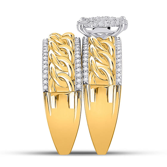 10k Yellow Gold His Hers Round Diamond Cluster Matching Wedding Set 5/8 Cttw