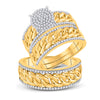 10k Yellow Gold His Hers Round Diamond Cluster Matching Wedding Set 5/8 Cttw