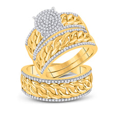  10k Yellow Gold His Hers Round Diamond Cluster Matching Wedding Set 5/8 Cttw
