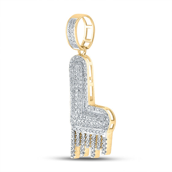 10k Yellow Gold Mens Round Diamond Dripping L Letter Charm Pendant 1/2 Cttw