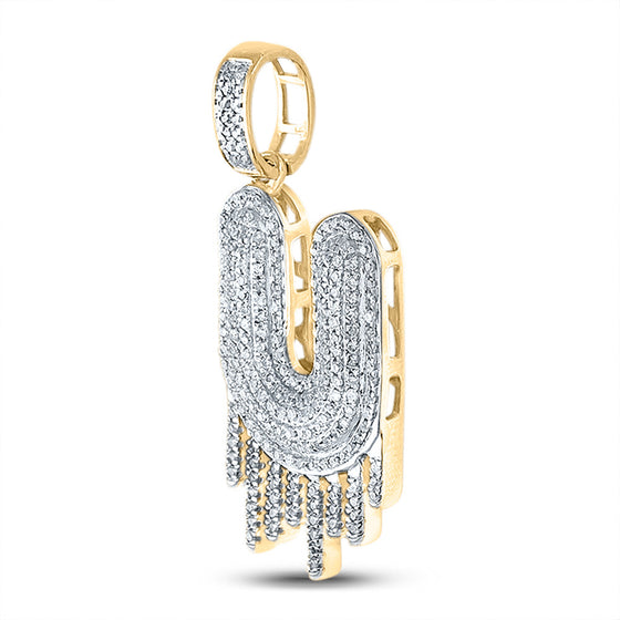 10k Yellow Gold Mens Round Diamond Dripping U Letter Charm Pendant 3/4 Cttw