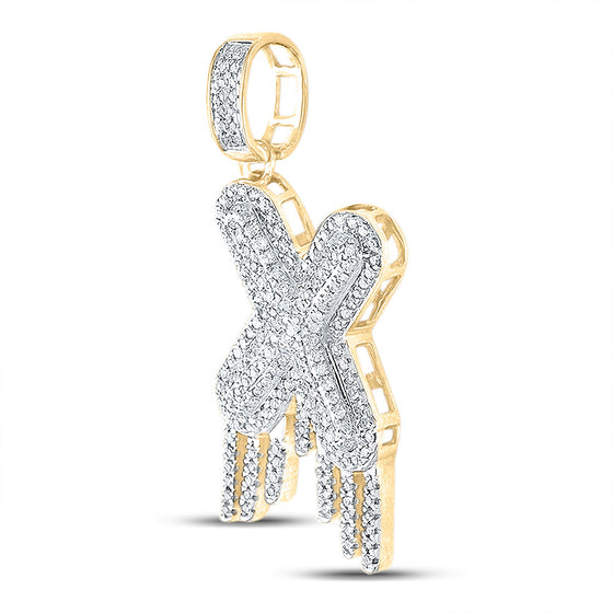 10k Yellow Gold Mens Round Diamond X Drip Letter Charm Pendant 5/8 Cttw