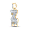 10k Yellow Gold Mens Round Diamond Z Drip Letter Charm Pendant 3/4 Cttw