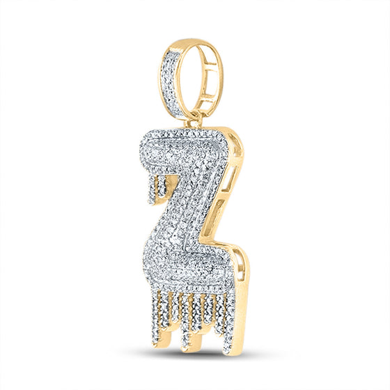 10k Yellow Gold Mens Round Diamond Z Drip Letter Charm Pendant 3/4 Cttw