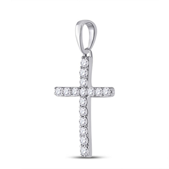 10k White Gold Womens Round Diamond Religious Cross Pendant 1/10 Cttw