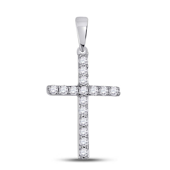10k White Gold Womens Round Diamond Religious Cross Pendant 1/10 Cttw