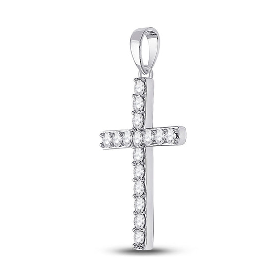 10k White Gold Womens Round Diamond Cross Pendant 1/2 Cttw