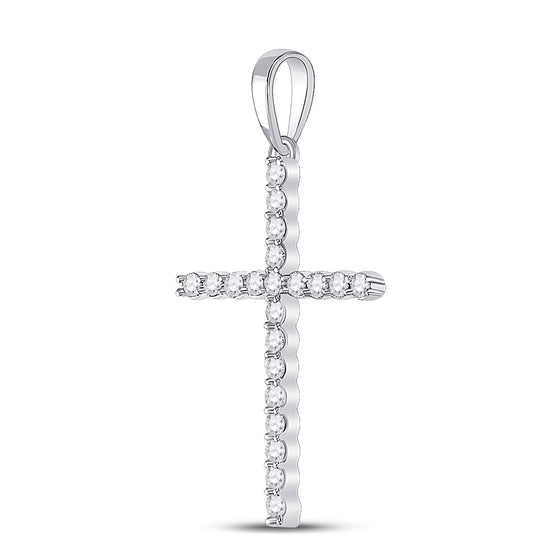 10k White Gold Womens Round Diamond Cross Pendant 1/5 Cttw
