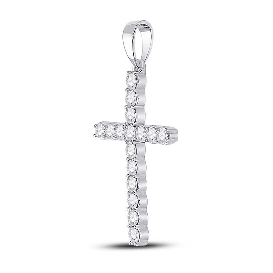 10k White Gold Womens Round Diamond Cross Pendant 1/2 Cttw