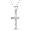 10k White Gold Womens Round Diamond Cross Pendant 1/20 Cttw