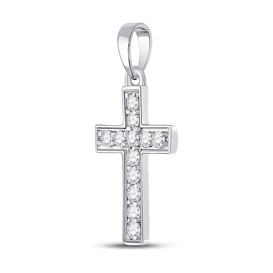 10k White Gold Womens Round Diamond Cross Pendant 1/6 Cttw