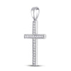 10k White Gold Womens Round Diamond Cross Pendant 1/8 Cttw
