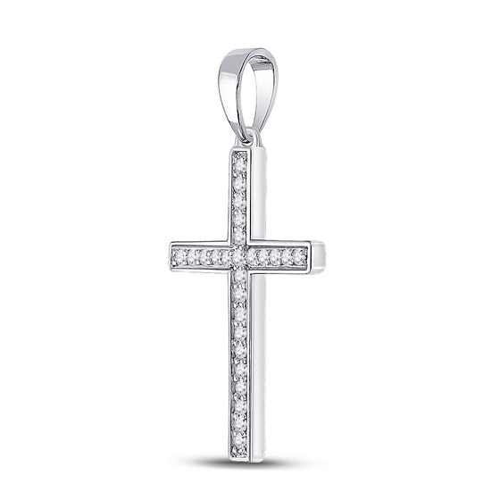 10k White Gold Womens Round Diamond Cross Pendant 1/8 Cttw