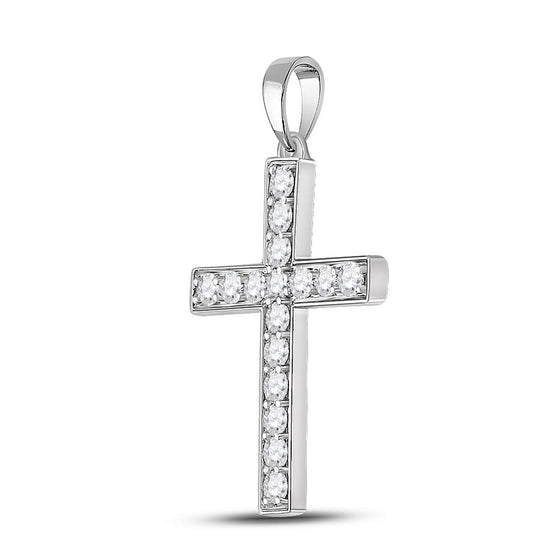10k White Gold Womens Round Diamond Cross Pendant 1/2 Cttw
