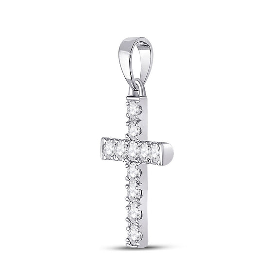 10k White Gold Womens Round Diamond Cross Pendant 1/4 Cttw